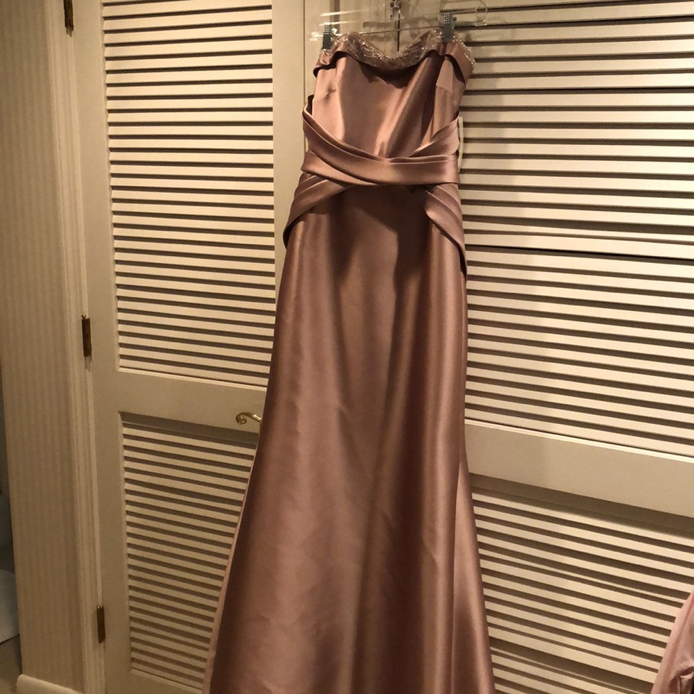 Badgley Mischka champagne gown with beaded neckline. Size 8